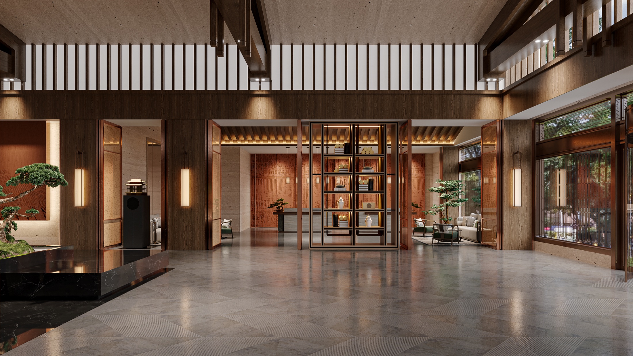 Hotel lobby interior rendering