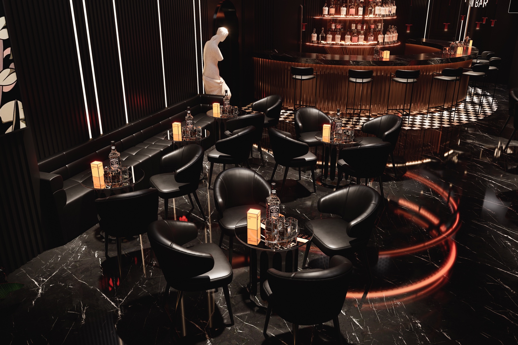 Hospitality bar lounge interior rendering