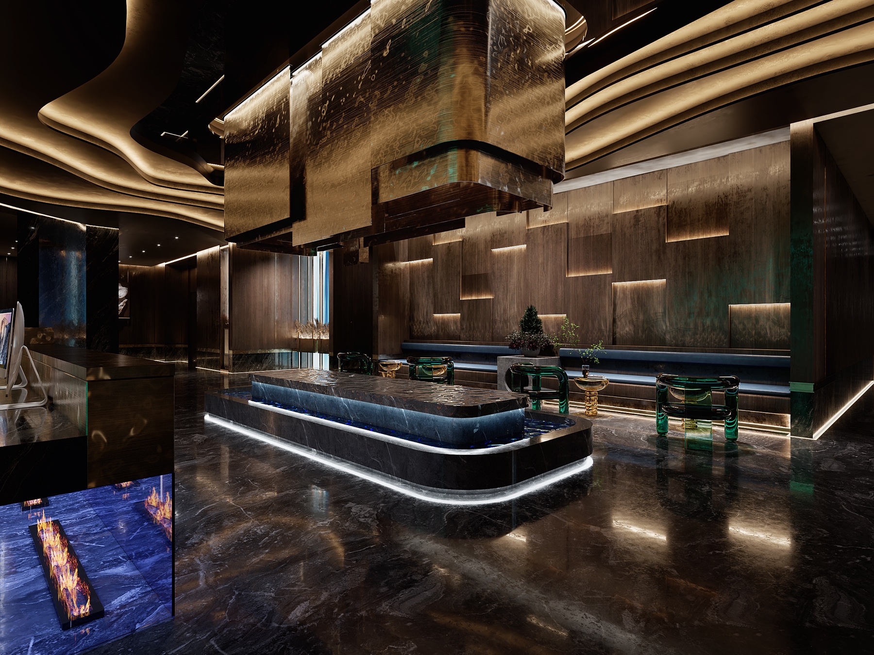 Club lounge interior rendering