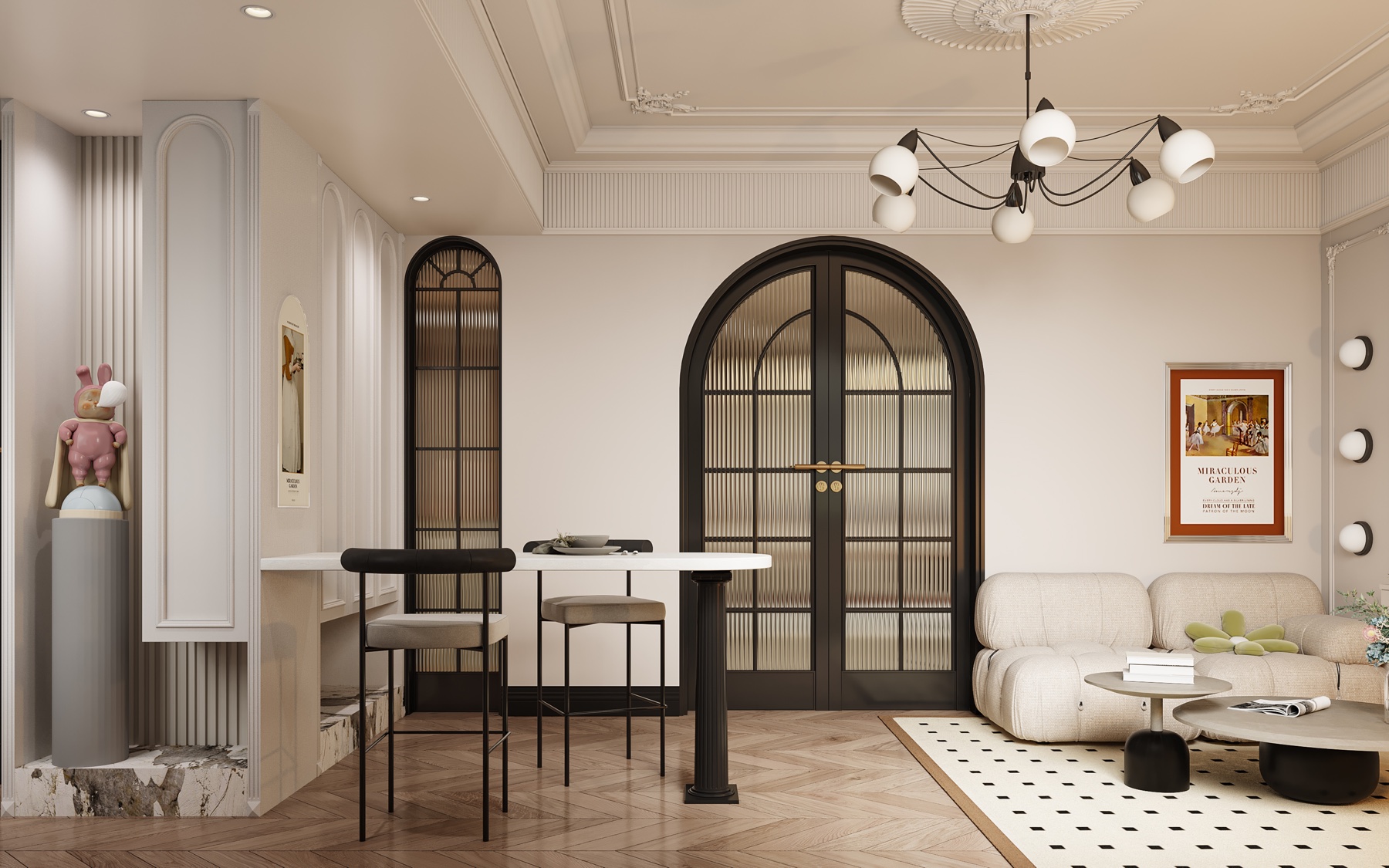 Residential living room interior rendering