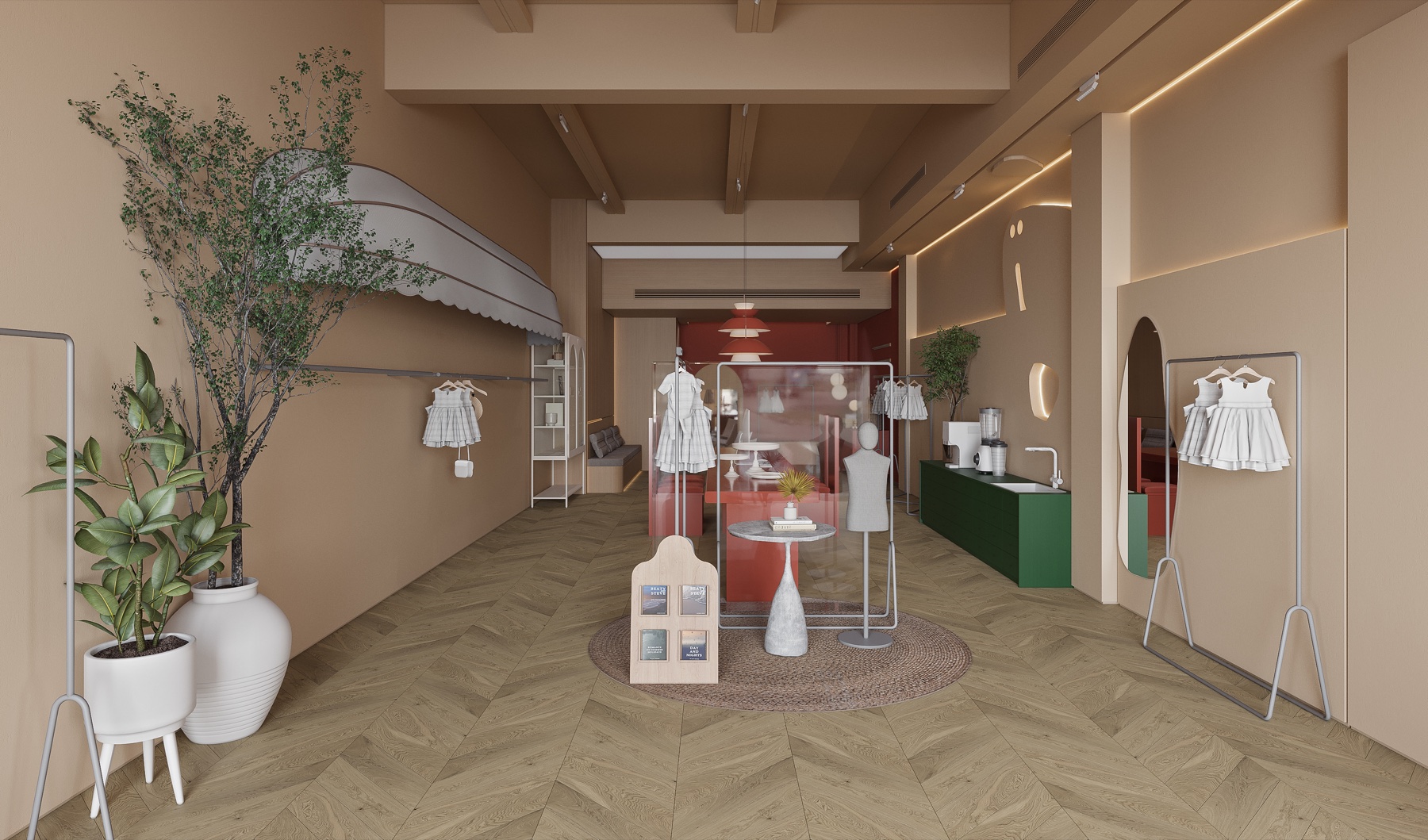 Retail interior rendering for a children's commercial space
